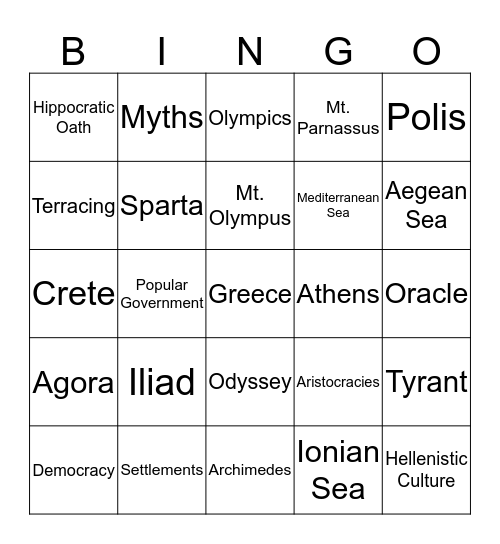 Ancient Greece Bingo Card