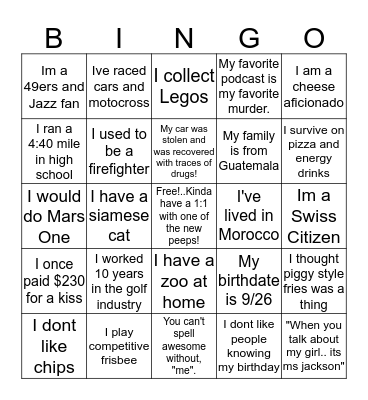Support Bingo!  Bingo Card