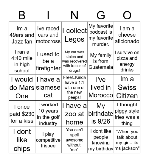 Support Bingo!  Bingo Card