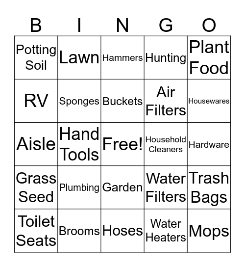 Hardware Store Bingo Card