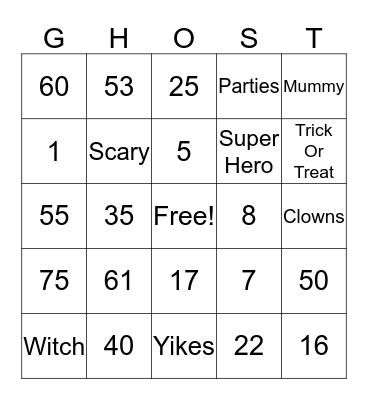 Halloween Bingo Card