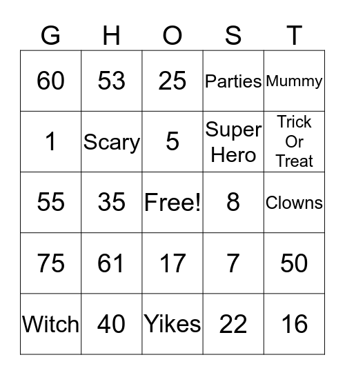 Halloween Bingo Card