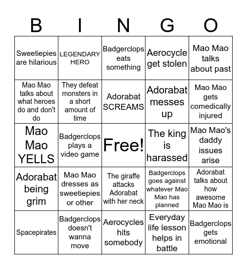 Mao Mao Bingo Card