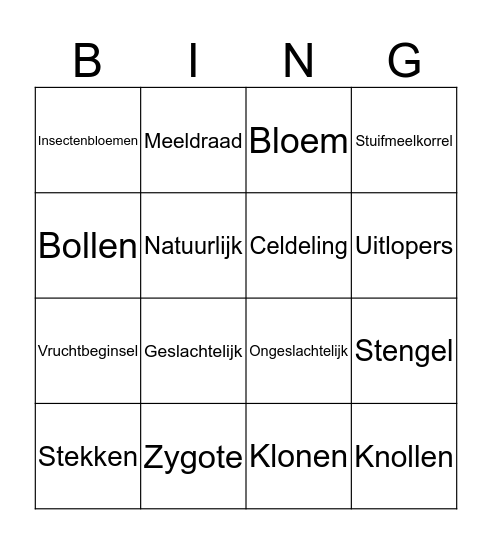 Geslachtelijke en ongeslachtelijk voortplanting  Bingo Card