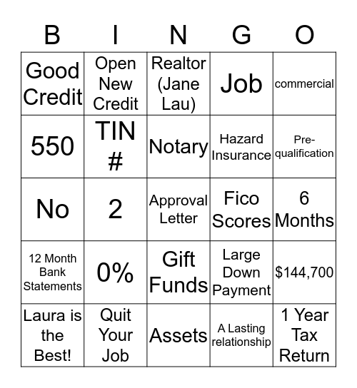 Mortgage  Bingo Card