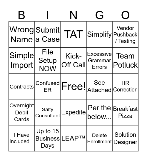ONBOARDING BINGO Card