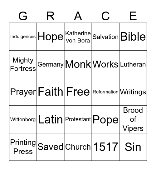 Reformation Bingo Card