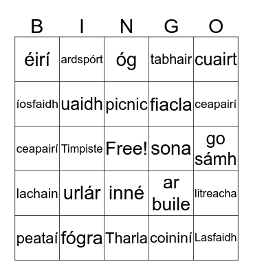 Foclóir Féasta Bingo Card