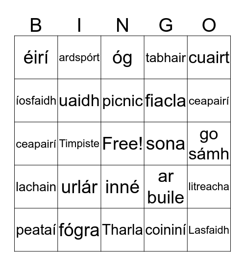 Foclóir Féasta Bingo Card