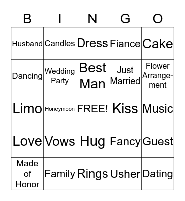 Wedding Bingo Card