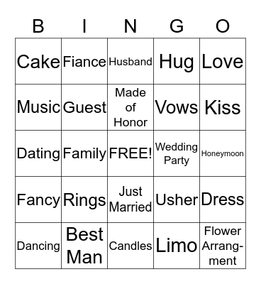 Wedding Bingo Card