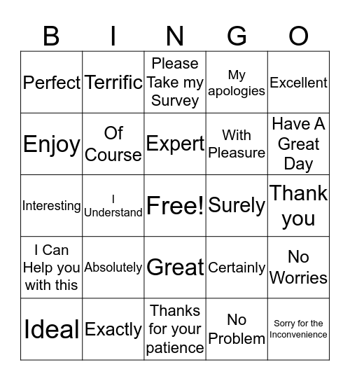 Power words and phrases Bingo Card