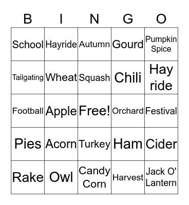 Fall Bingo Card