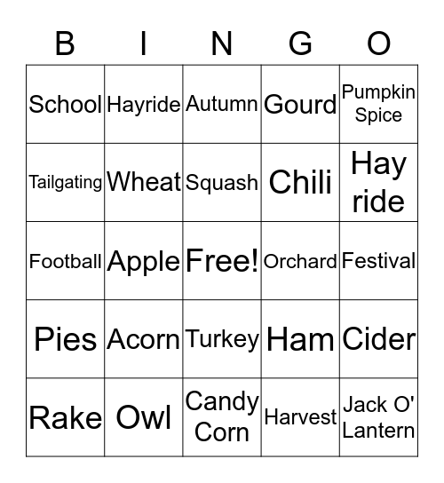Fall Bingo Card
