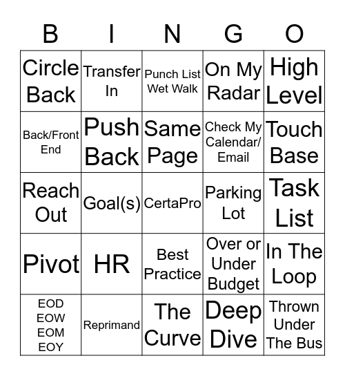 CertaPro Bingo Card