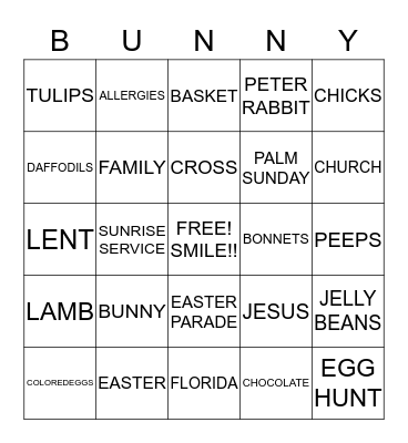 BUNNY Bingo Card