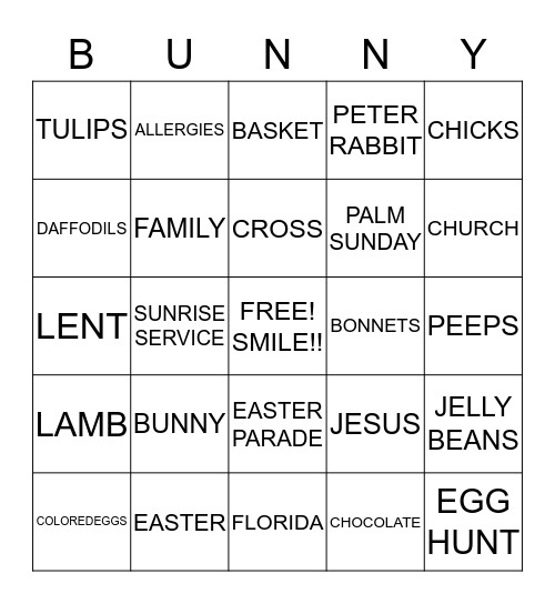 BUNNY Bingo Card