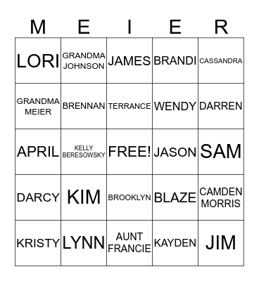 FAMILY BINGO Card