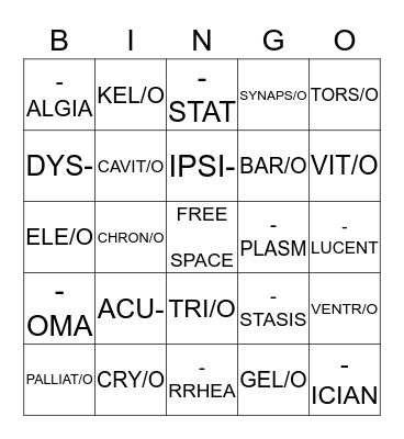 MEDICAL TERMINOLOGY Bingo Card