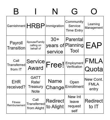 Customer Service Week Bingo Card