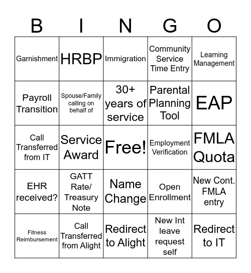 Customer Service Week Bingo Card