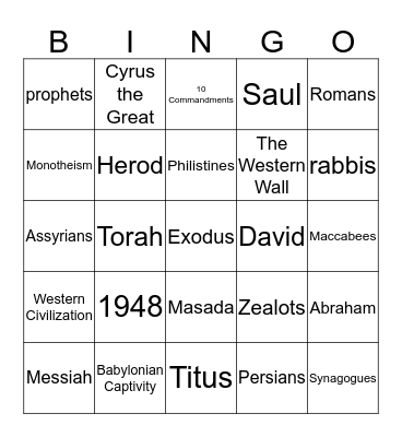 Hebrew Kingdoms Bingo Card