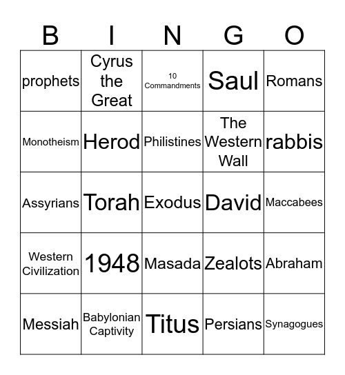 Hebrew Kingdoms Bingo Card