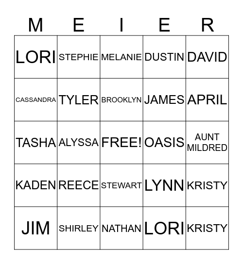 FAMILY BINGO Card