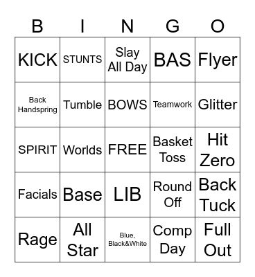 ALL STAR CHEER Bingo Card