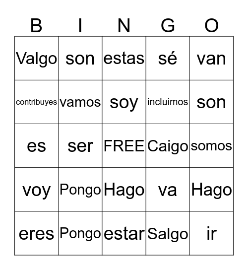 Presente Irregular Bingo Card