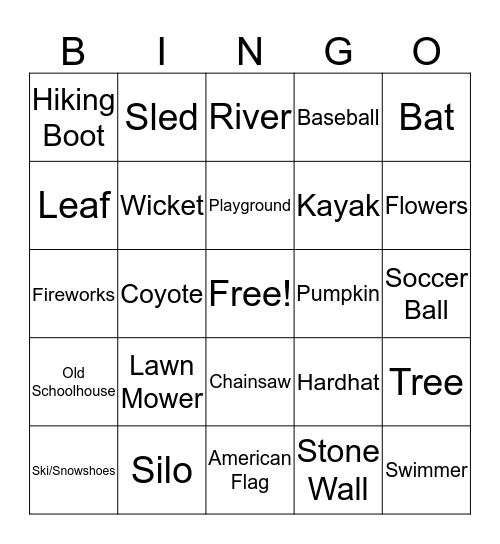 Parks and Natural Resources Bingo Card