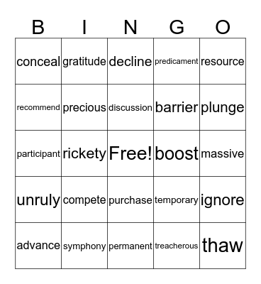 Word of the Day Bingo Card