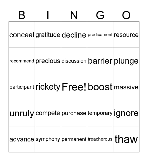 Word of the Day Bingo Card