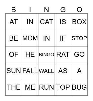 SIGHT WORD BINGO Card