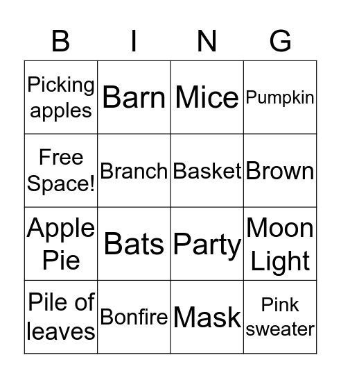 October Bilabial Bingo Card