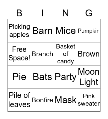 October Bilabial Bingo Card