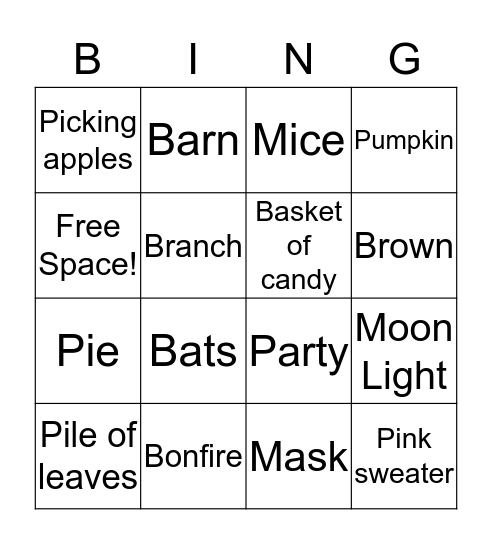 October Bilabial Bingo Card