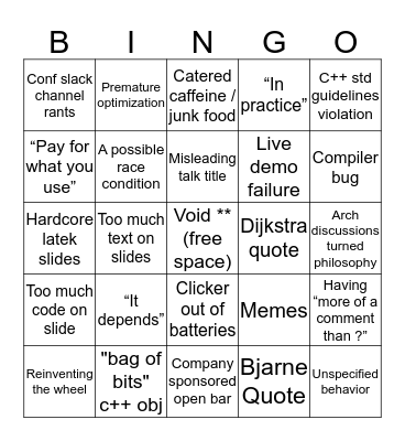 C++ Conference Bingo Card