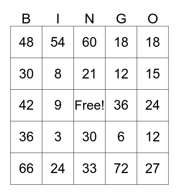 math facts 3&6 Bingo Card