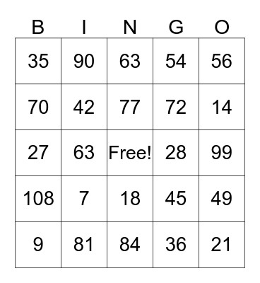 math facts 7&9 Bingo Card