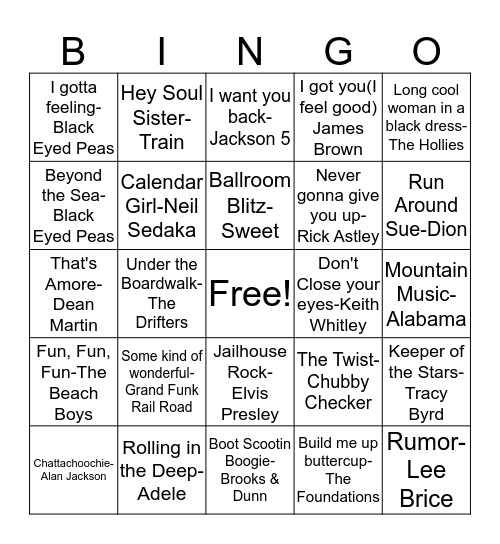BB76 Mixed Bag w Country of the 90's & More!~ Bingo Card