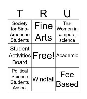 Student Orgs Bingo Card