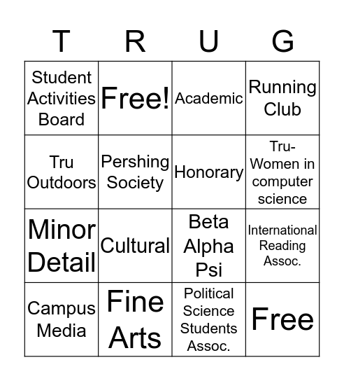 Student Orgs Bingo Card