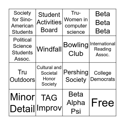 Student Orgs Bingo Card