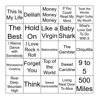 Spice's Jukebox Bingo! Bingo Card