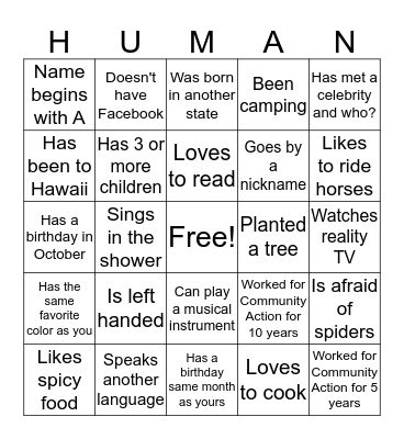It's Nice To Meet You!  Bingo Card