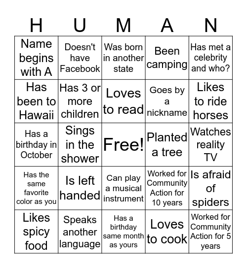 It's Nice To Meet You!  Bingo Card