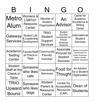 Metropolitan State University : Student Services Bingo Card