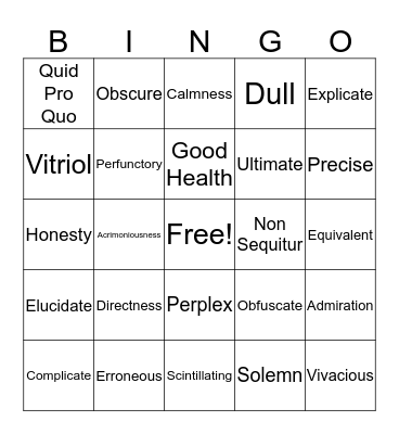 Word of the Day Bingo Card