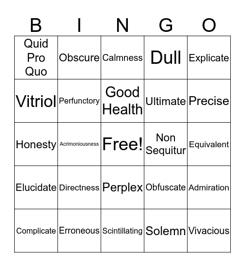 Word of the Day Bingo Card